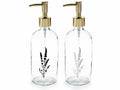 Dispenser per sapone liquido in vetro trasparente con decorazioni bianche, set da 8 pezzi, cm 8 x 7,5 x 22 H