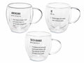 Tazze in vetro borosilicato con doppio fondo e scritte dizionario decorative Tè, set da 6 pezzi, Ø 9,5 cm x 9 H