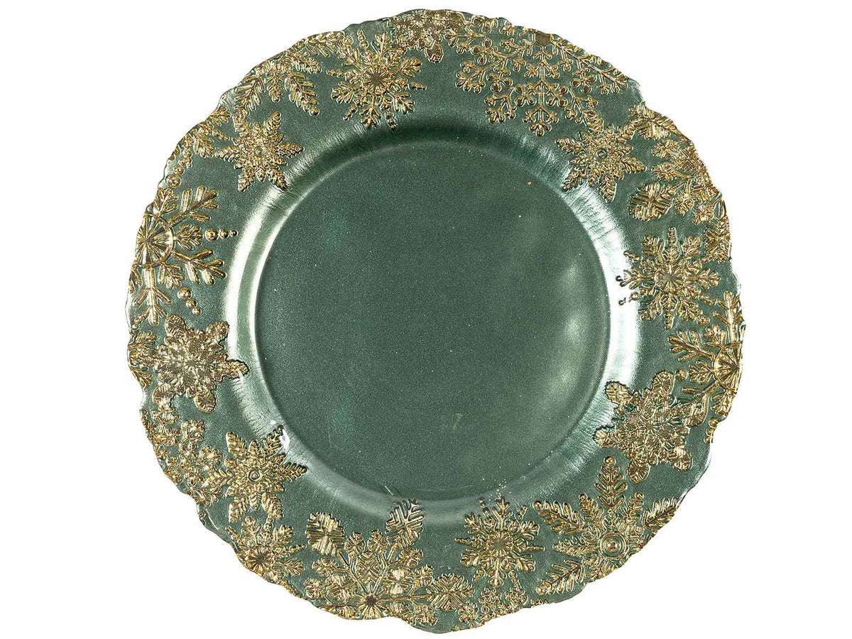 Piatti tondi adatti al contatto con gli alimenti in vetro verde con rilievi, set da 2 pezzi, Ø 33 cm