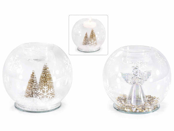 Sfere di Natale in vetro portacandela tealight con decori natalizi, set da 6 pezzi, Ø 9,5 cm x 9 H
