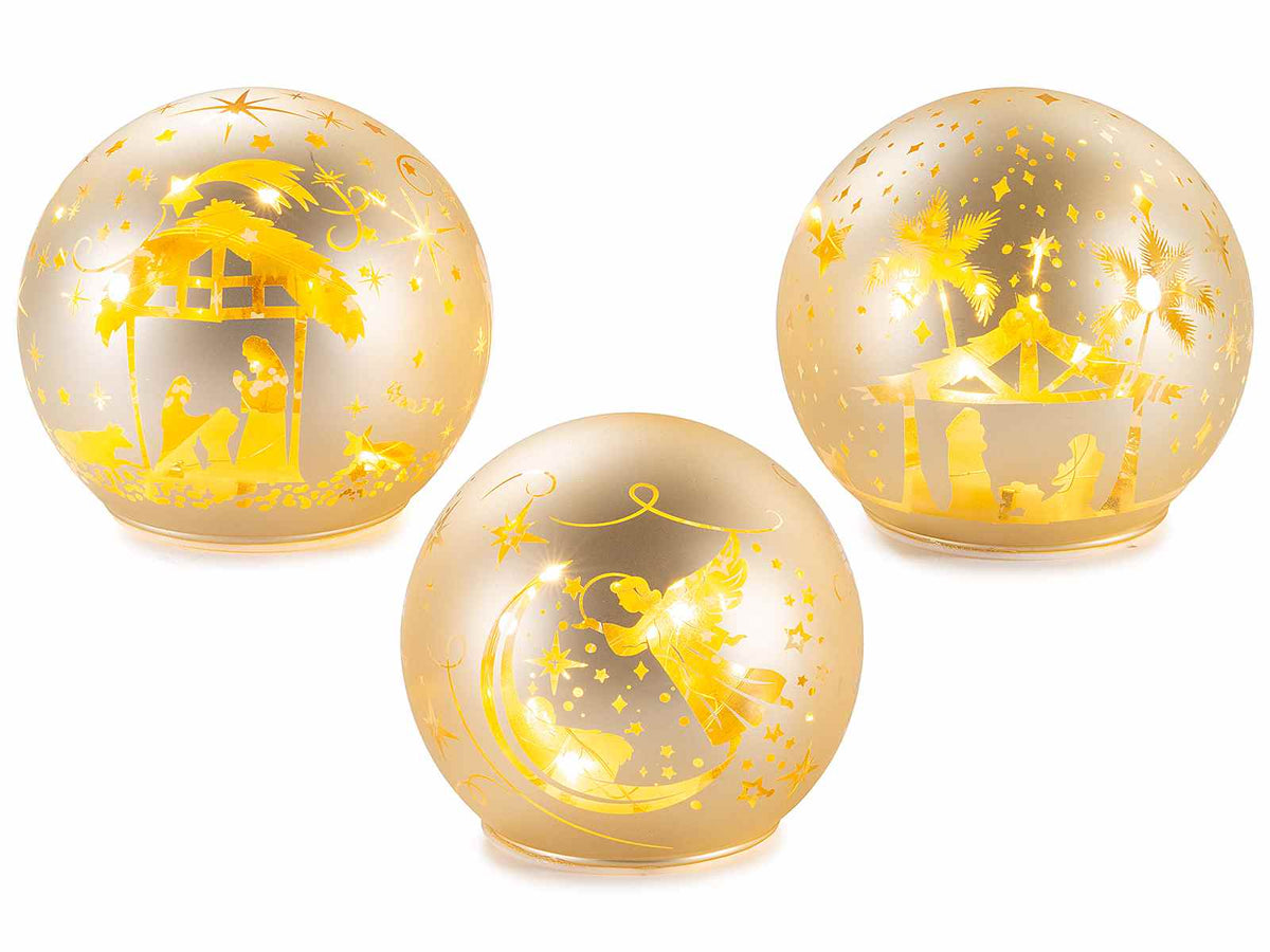 Lampade Presepe a sfera in vetro con natività e luci LED da appoggiare, set da 6 pezzi, Ø 10 cm x 9 H