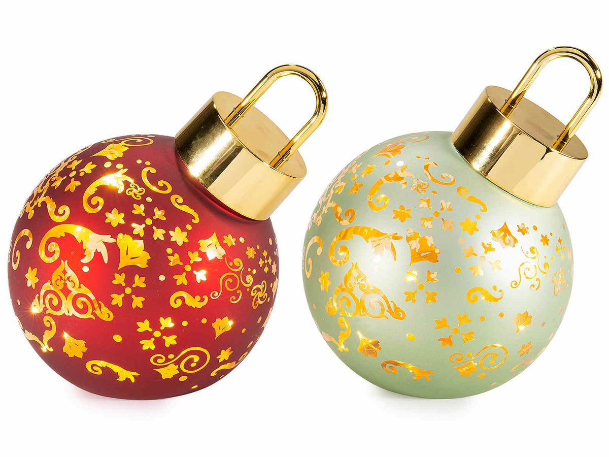 Lampade a pallina di Natale in vetro decorato con luci LED, set da 4 pezzi, cm 13,5 x 11,5 x 14 H
