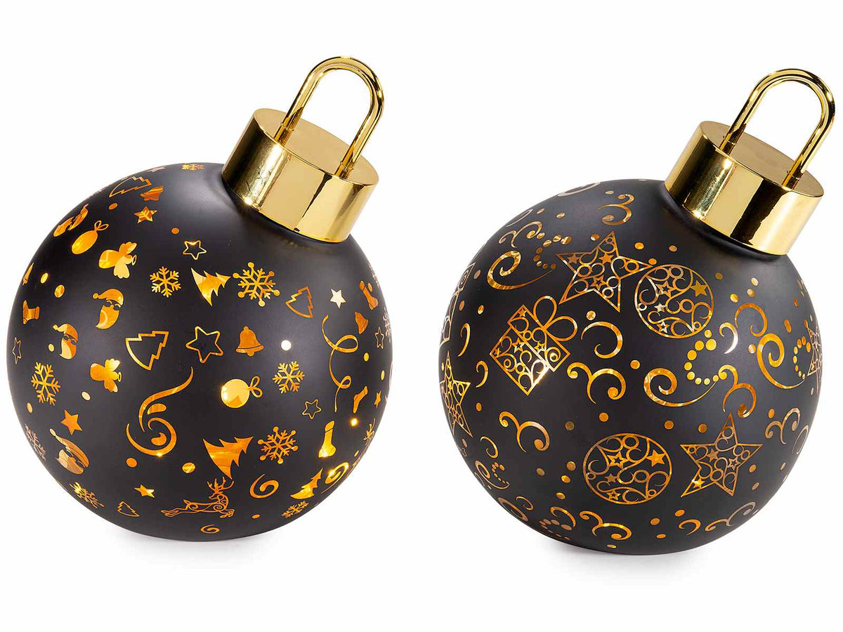 Lampade a palla di Natale in vetro decorato con luci LED, set da 2 pezzi, Ø 14,5 cm x 16 H