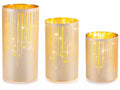 Lampade Natalizie oro a cilindro in vetro decorato con luci LED, Grande: Ø 10 cm x 20 H