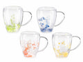 Tazze in vetro borosilicato con doppio fondo e decori con petali colorati, set da 4 pezzi, Ø 9 cm x 11 H