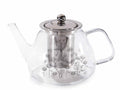 Teiera / tisaniera in vetro decorato per té e tisane con filtro e coperchio, set da 2 pezzi, cm 21,5 x 14 x 12,5 H