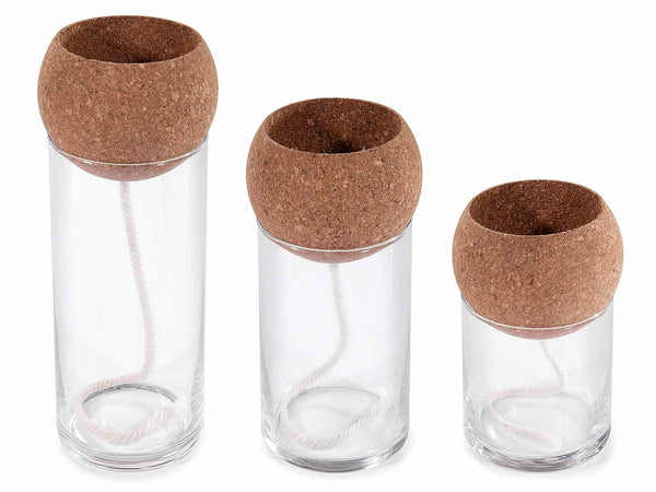 Vasi in vetro con tappo in sughero e corda in cotone autoirriganti, Grande: Ø 10 cm x 25,5 H