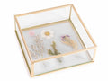 Svuotatasche / portaoggetti in vetro con fiori essiccati decorativi e bordi, set da 2 pezzi, cm 14 x 14 x 5 H