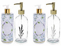 Set dispenser per sapone liquido in vetro trasparente con decorazioni a tema, set da 8 pezzi, cm 8 x 7,5 x 22 H