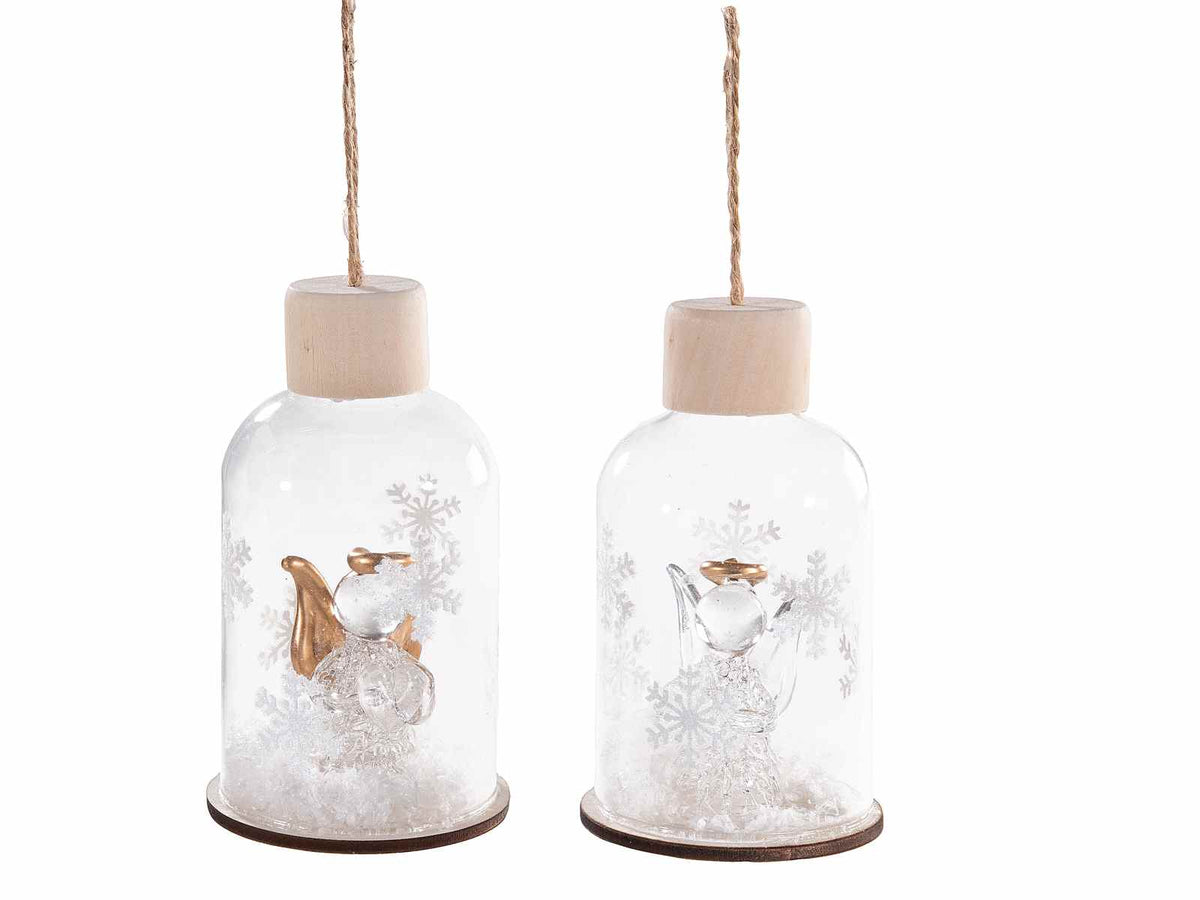 Addobbo di Natale da appendere in campana di vetro decorata con fiocchi di neve, set da 8 pezzi, Ø 6 cm x 10 H