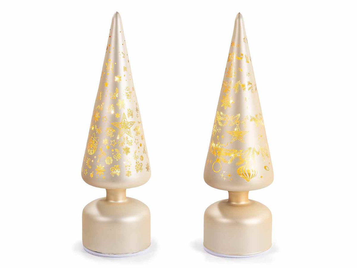 Lampade ad albero di Natale girevole in vetro decorato con fantasia stelle, set da 2 pezzi, Ø 9 cm x 31 H