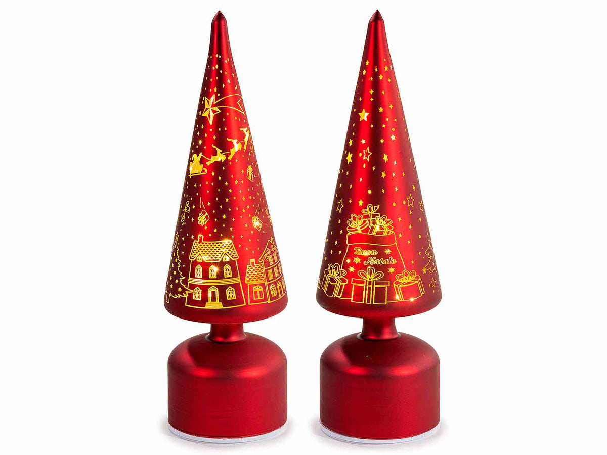 Lampade ad albero di Natale girevole in vetro decorato con scene natalizie, set da 2 pezzi, Ø 9 cm x 31 H