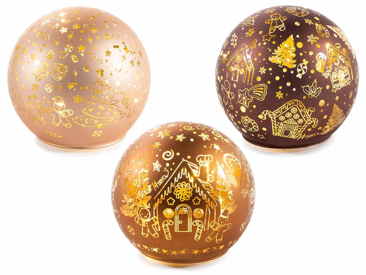 Lampade di Natale a sfera in vetro decorato con fantasia biscottini, set da 6 pezzi, Ø 10 cm x 9 H