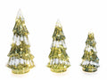 Alberi di Natale decorativi con luci LED realizzate in vetro lavorato, Grande: cm 13 x 10,5 x 26 H
