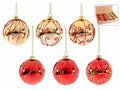 Palline di Natale oro / rosso in vetro da appendere con decori, in espositore, set da 12 pezzi, Ø 8