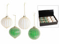 Palline di Natale verdi e bianche in vetro con decori oro da appendere, set da 12 pezzi, Ø 8 cm