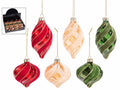 Palline di Natale colorate in vetro sagomato con decoro in velluto da appendere, set da 12 pezzi, Ø 6,5 cm x 12 H