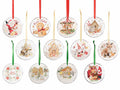 Decorazioni da appendere all'albero di Natale in vetro trasparente con stampe, set da 12 pezzi, Ø 8 cm