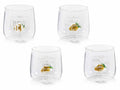Bicchieri in vetro trasparente con limone in 3D e scritte bianche, set da 4 pezzi, Ø 9 cm x 9 H