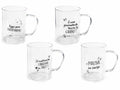 Tazze in vetro trasparente con manico e scritte decorative, set da 12 pezzi, Ø 8 cm x 10,5 H