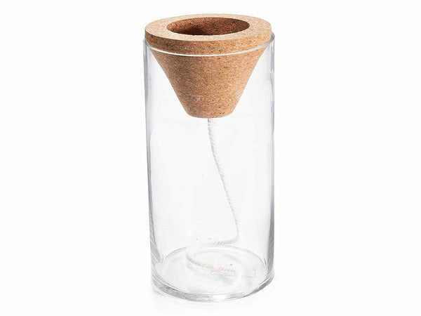 Vasi cilindrici in vetro trasparente con bordo al taglio vivo e cono con corda, set da 4 pezzi, Ø 12,5 cm x 25 H
