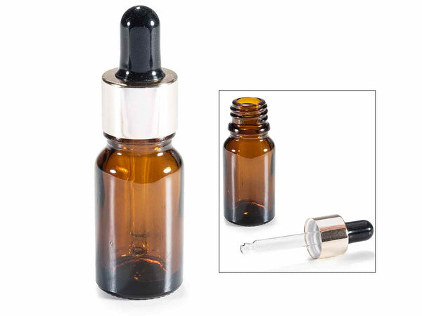 Flaconcini in vetro per fragranze color ambra da 10 ml dotato di pipetta, set da 48 pezzi, Ø 2,5 cm x 8 H