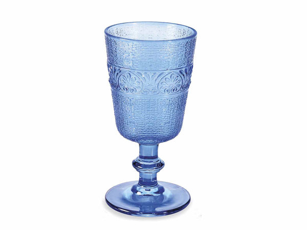 Bicchieri a calice in vetro blu lavorato, ideali per eventi, ristoranti e uso, set da 6 pezzi, Ø 8,5 cm x 16,5 H