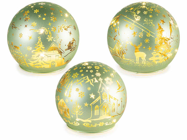 Lampade natalizia a sfera in vetro decorato con paesaggio a tema e con luci LED, set da 3 pezzi, Ø 10 cm x 9 H
