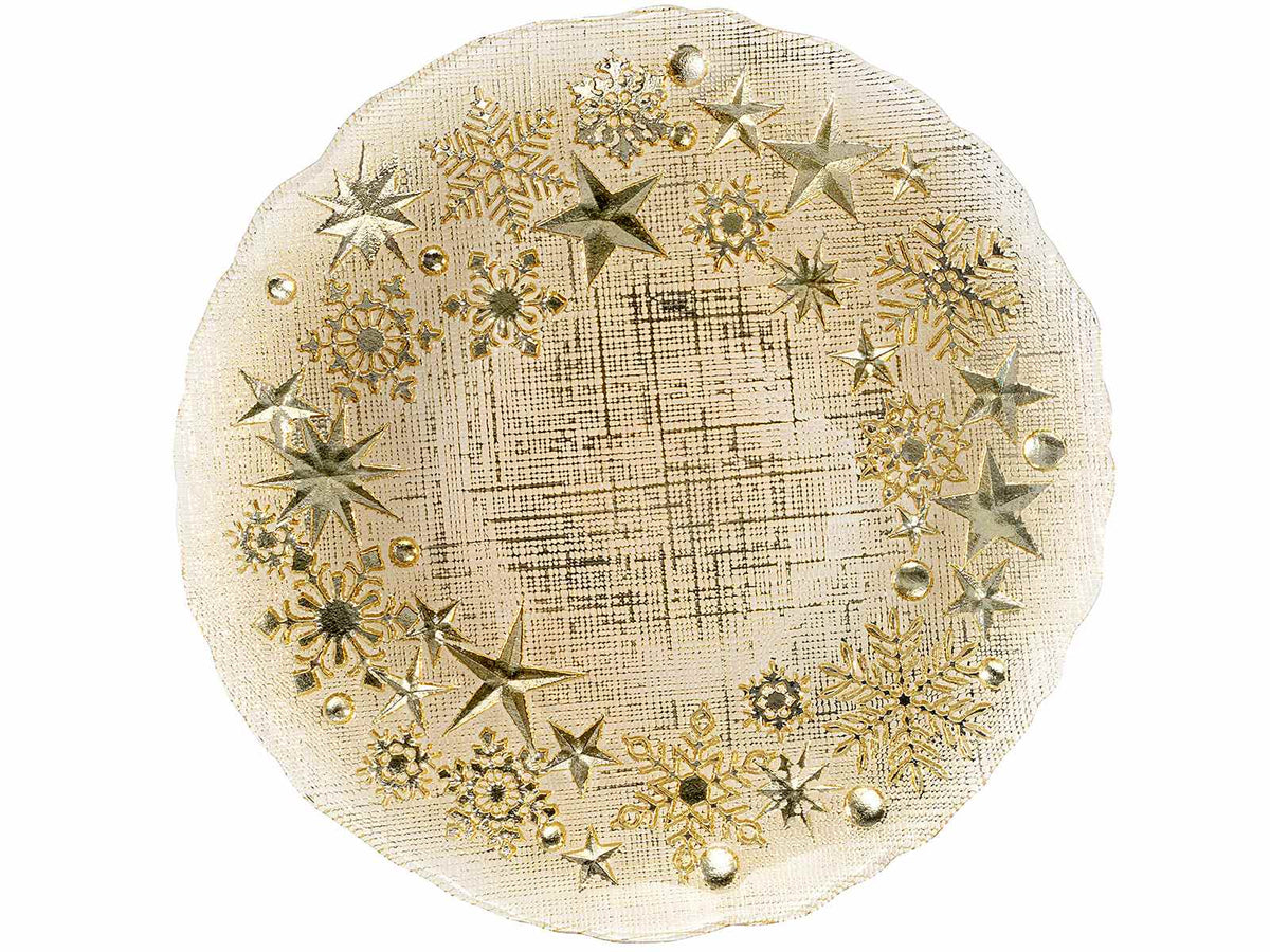 Piatti di Natale in vetro alimentare con decori dorati a stella e fiocco, Ø 31 cm