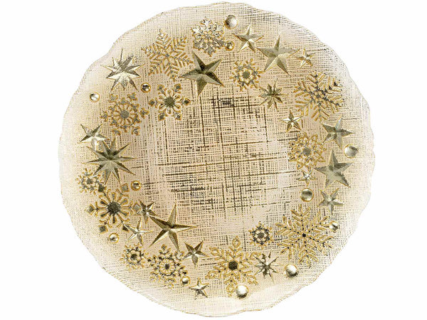 Piatti di Natale in vetro alimentare con decori dorati a stella e fiocco, Ø 31 cm