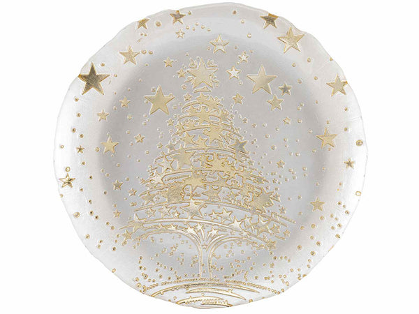 Piatti di Natale in vetro alimentare con decori dorati a stella e albero, Ø 33 cm
