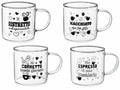 Tazze da caffè in vetro borosilicato con manico e scritte a tema, in scatola, set da 8 pezzi, Ø 7 cm x 7 H