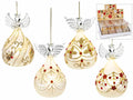 Angeli decorativi natalizi in vetro con luce LED e decorazioni brillanti, set da 12 pezzi, Angelo: Ø 6,5 cm x 10,5 H