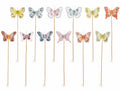 Farfalle colorate decorative con piumette su stick in legno, set da 36 pezzi, cm 7 H (c / stick 33)