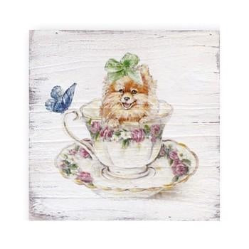 Quadretto con tazza e cane, 20,5x3x20,5 cm (kit da 10)