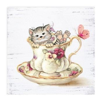 Quadretto con tazza e gatto, 20,5x3H20,5 cm (kit da 10)
