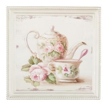Quadro con tazza e rose rosa (kit da 3)