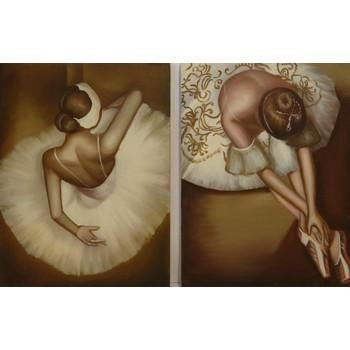 Quadro su tela con ballerina, set di 2, marroncino