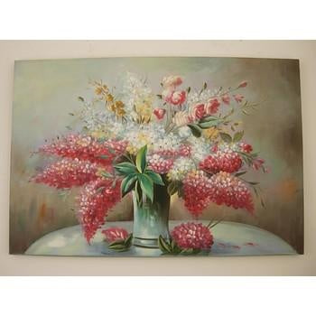 Quadro su tela con vaso di fiori rossi