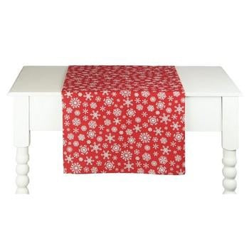 Runner da tavola in tessuto rosso con fiocchi di neve (kit da 3)