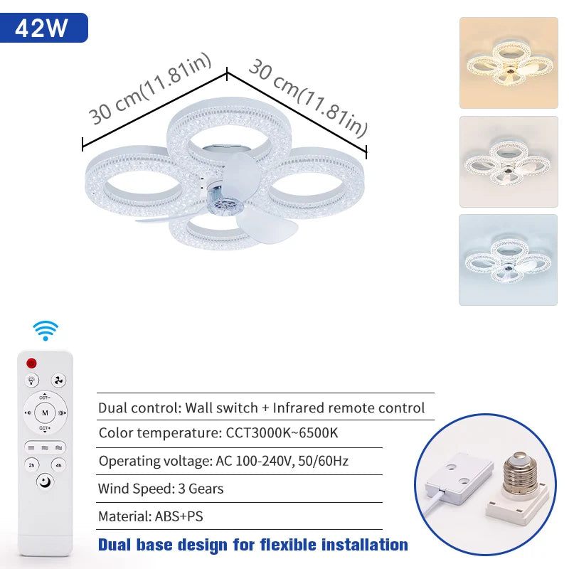 Ventilatore da Soffitto Moderno con Luce, Silenzioso, Telecomando, 3 CCT Dimmerabili, 3 Velocità, Lampada LED – foto 7