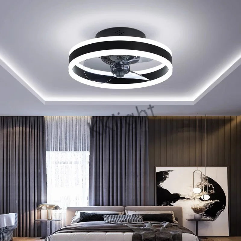 Ventilatore da soffitto moderno con telecomando regolabile velocità del vento LED dimmerabile decorazione in – foto 2