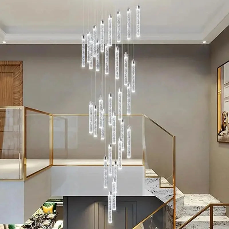 Lampadari lunghi moderni in cristallo a LED Cucina di lusso Villa Soggiorno Lampada a sospensione Scale