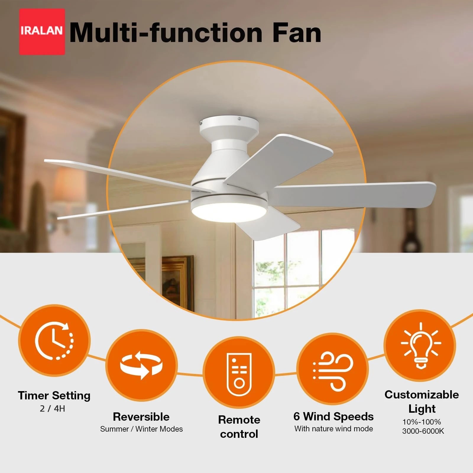Ventilatore da soffitto moderno con luce LED e telecomando