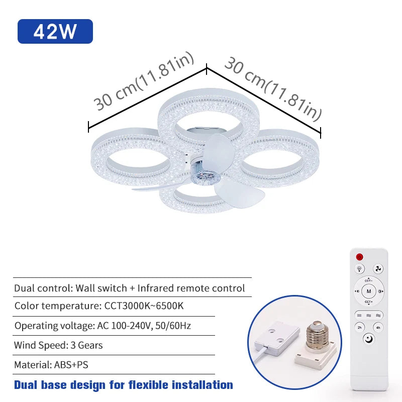 Ventilatore da Soffitto Moderno Silenzioso con Luce, Telecomando, LED Dimmerabile, Lampada Ventilatore in – foto 7