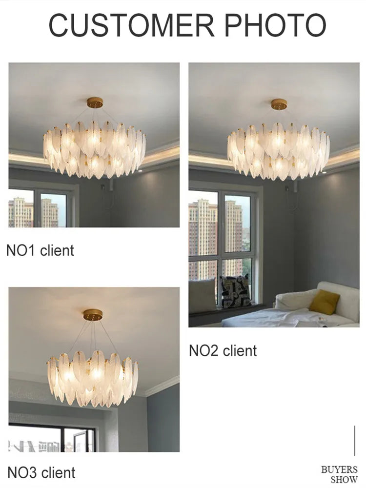 Lampada a sospensione in vetro con piume, fino a 100 cm – dettaglio 5