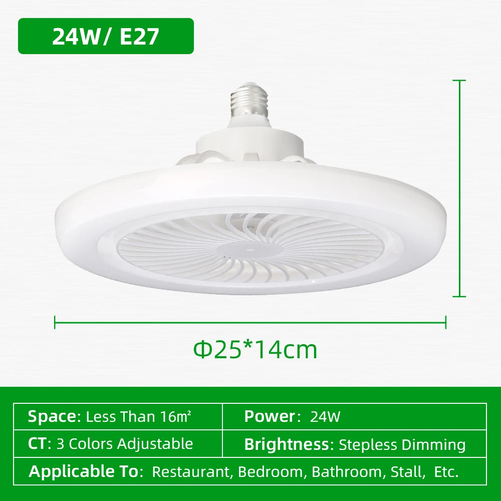 Nuova Lampada Ventilatore da Soffitto E27 2026 con Telecomando 110V 220V 3 Colori Regolabili Moderna per Casa – foto 11