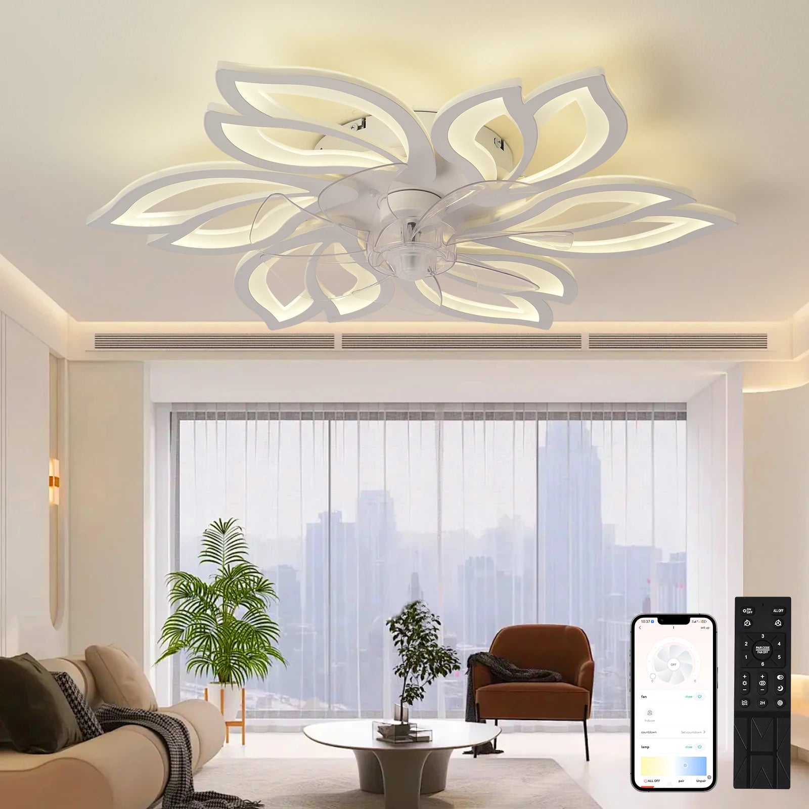 Ventilatore da soffitto con luce LED dimmerabile e telecomando – dettaglio 1