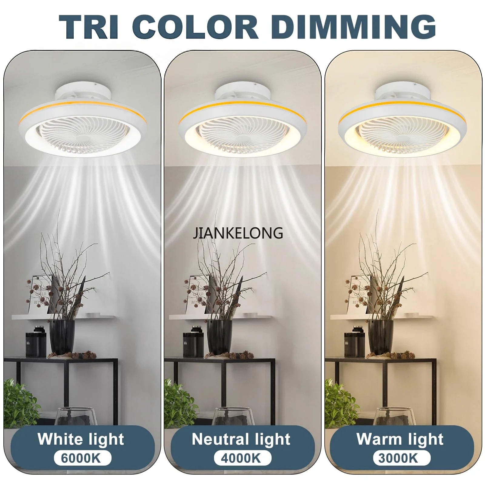 Ventilatore da soffitto rotante 360°, 49 cm, luce 3 colori – dettaglio 2
