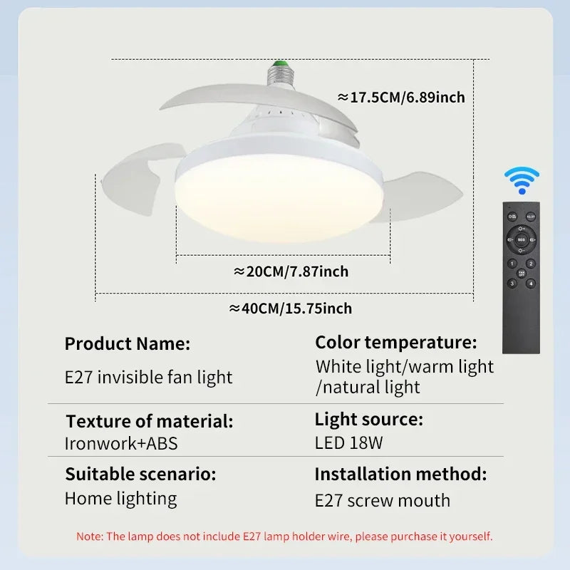 Ventilatore da soffitto 2-in-1 con luce e telecomando, ventola a LED con attacco E27, ventilatore a spirale – foto 7